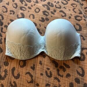 Body by Victoria Secret Lined Strapless Light Bra Blue Lace T Shirt 34DD